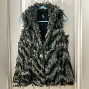 MISS ASHLEY by 26International Faux Raccoon Fur Vest, size small, w/o belt
